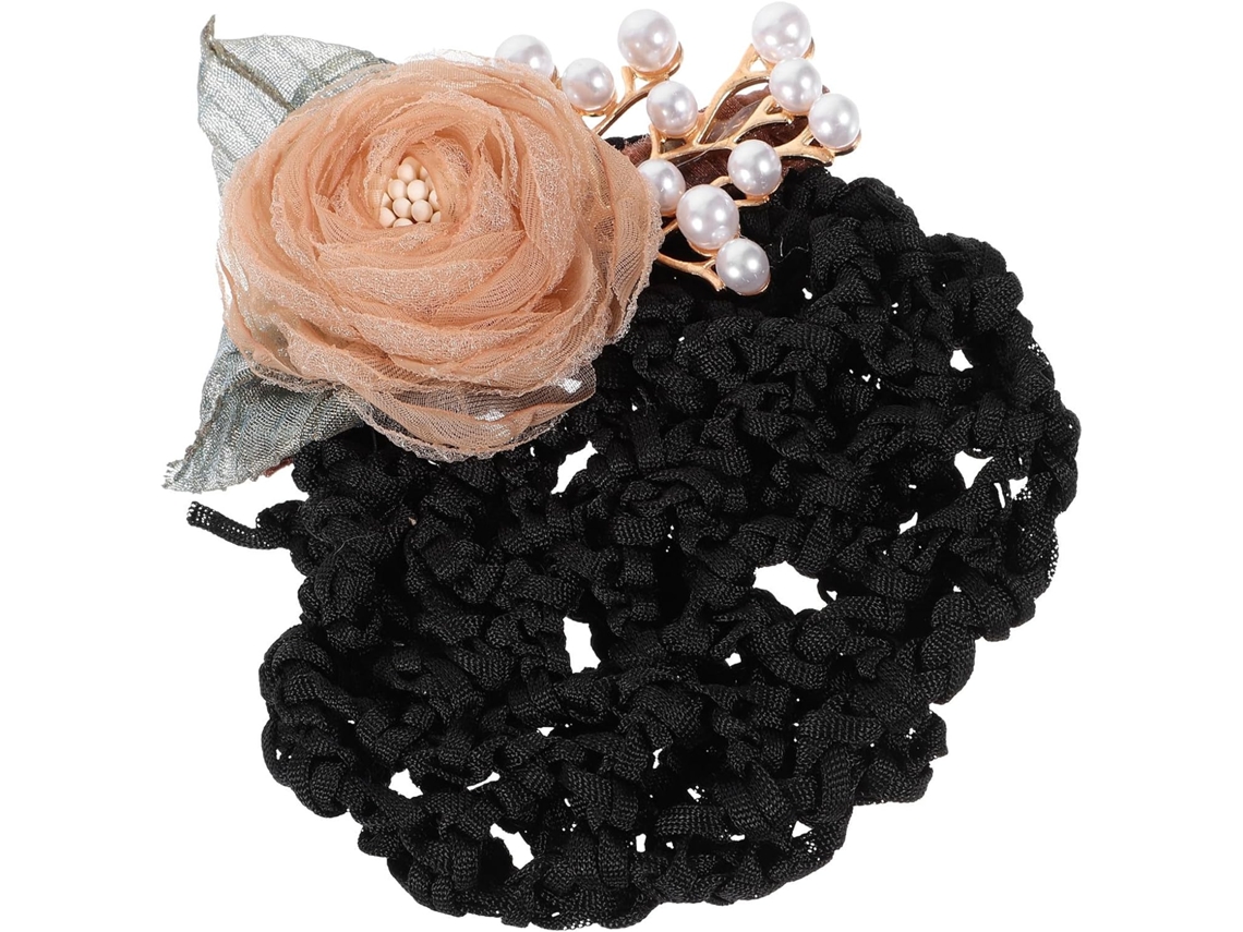 Acessório de cabelo com flor em tecido metálico, elegante rede para cabelo feminino.