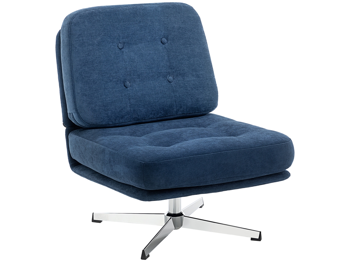 Cadeira giratória em chenille com assento longo azul escuro