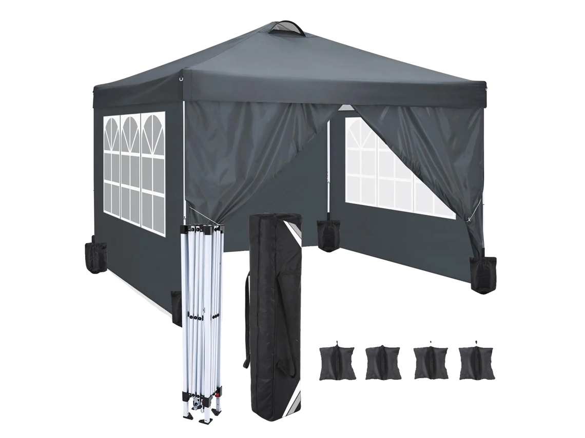 Gazebo De Jardim, Tecido Impermeável, Montagem Rápida, Cinza
