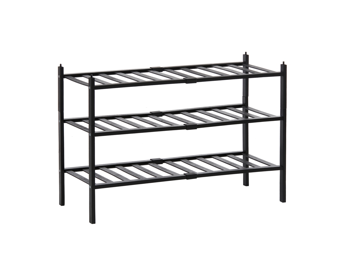 Porta sapatos de Bambu 3 Tier, Empilhável, com Prateleira Removível para Entrada e Armário Preto S/MARCA