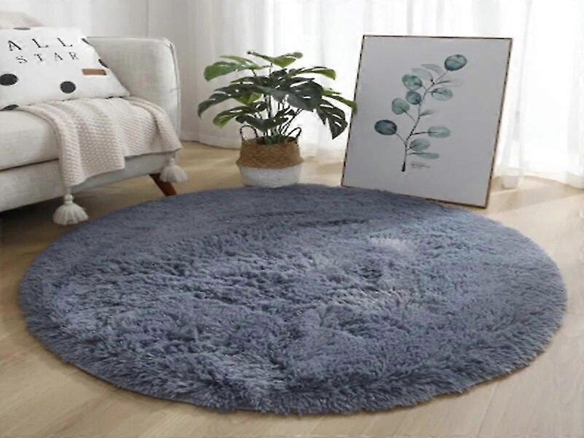 Lurelia Tapete Exterior Redondo Tecido Antiderrapante Lavável Macio Fofo Branco R781