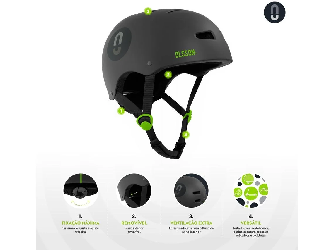 Capacete OLSSON URBAN RIDER - Antracite M/L (55-58cm) Trotineta Skateboard Patim