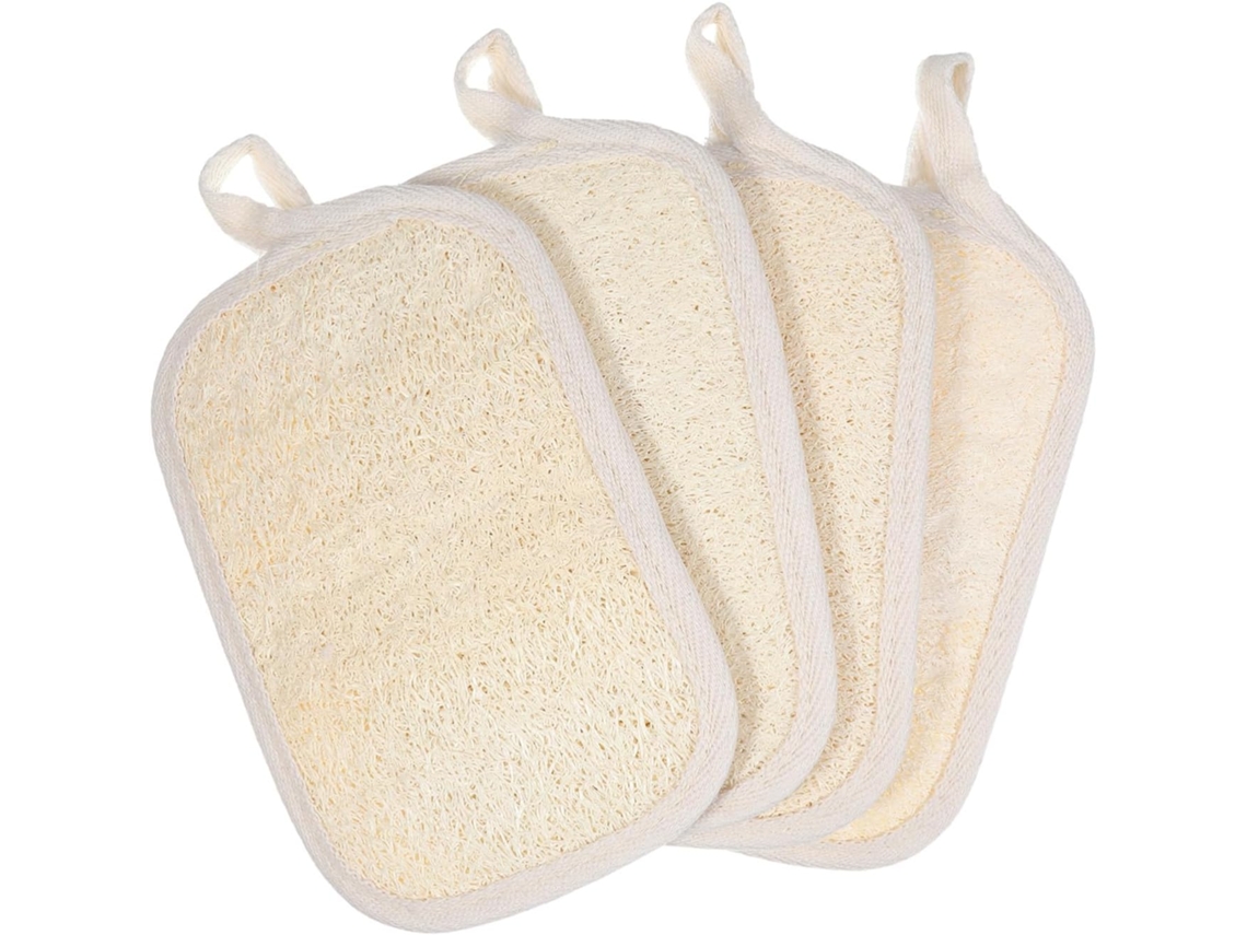 Conjunto De 4 Esponjas Esfoliantes Naturais Bucha Vegetal Healvian Com Faixa Elástica Para Corpo E Rosto, Laváveis, Para