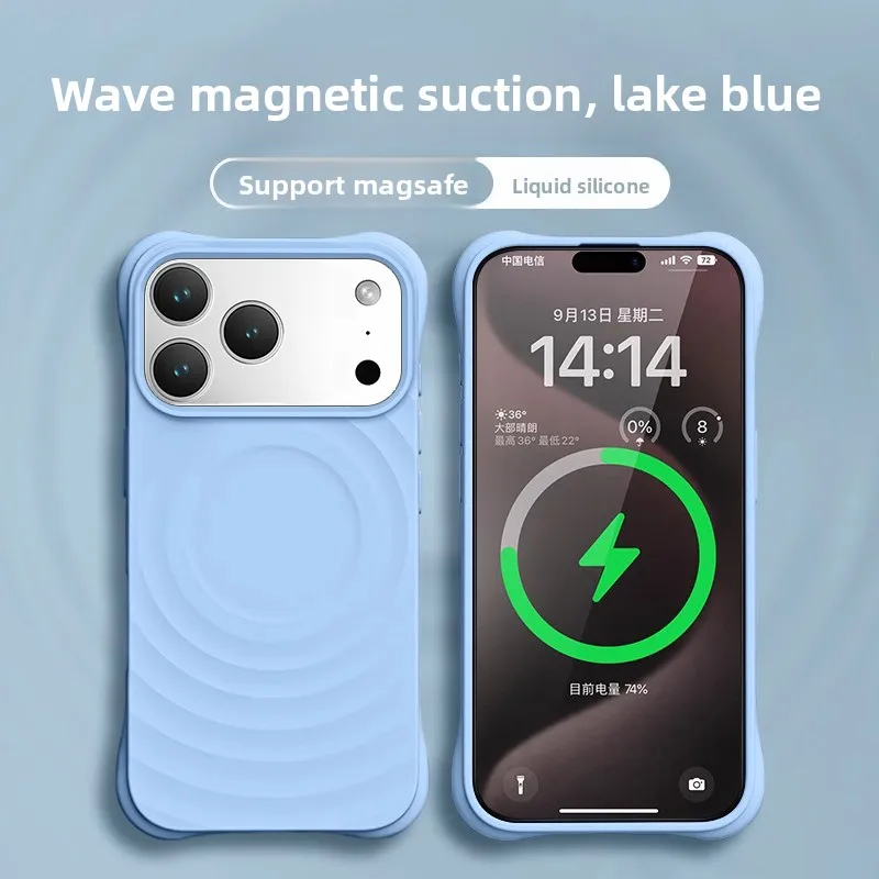 (azul Lago, Iphone 15 Pro Max) Capa Para Celular, Compatível Com Magsafe, Silicone Líquido, Resistente A Riscos