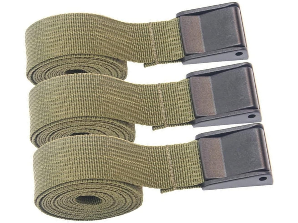 Conjunto De 3 Cintas Amarração Cabilock Bagagem E Camping, Resistentes E Verdes, Com Fivelas Transportar E