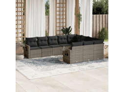 Vidaxl 10 Pcs Conjunto Sofás De Jardim C/ Almofadões Vime Pe Cinzento