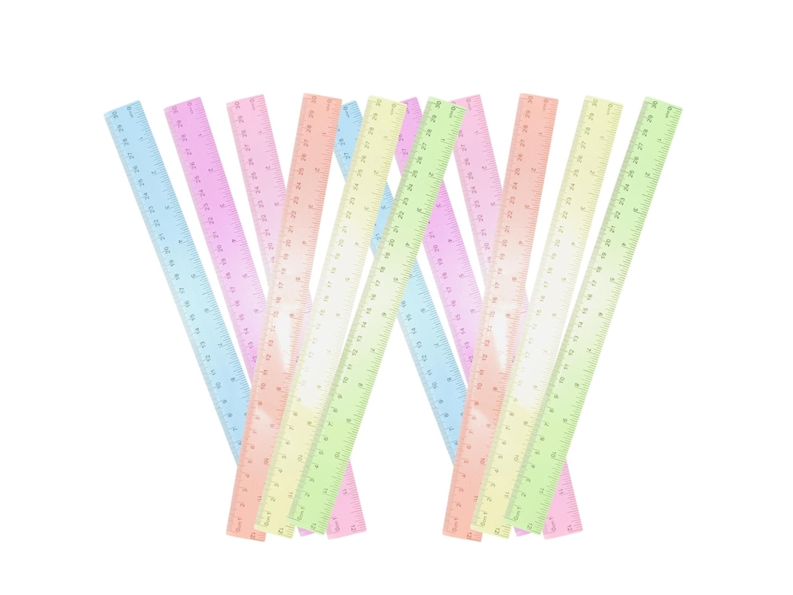 Conjunto De 12 Réguas Plástico Transparentes E Coloridas Yarnow Para Estudantes, Leves E Flexíveis, Ideais Para Medições