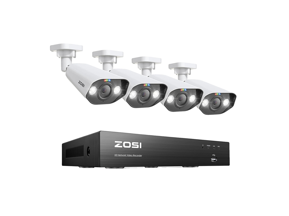 Sistema De Câmera Cctv Poe Zosi, Resolução De 8mp, Suporte A Áudio Bidirecional,4pcs 5mp Cameras,2t Oem