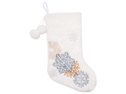 Meia De Natal Têxtil Peludo Com Pom-pom E Floco De Neve