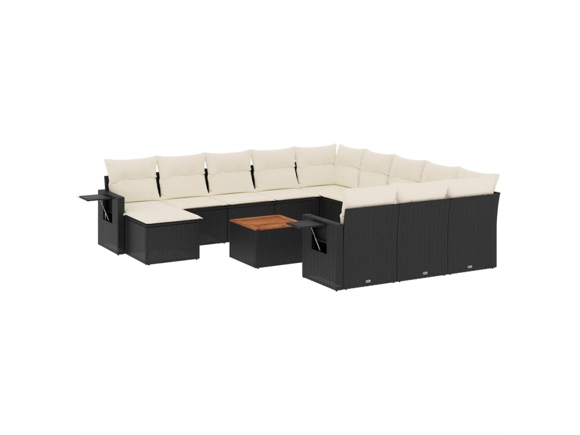 Maison Exclusive - 13 Pcs Conjunto De Sofás De Jardim Com Almofadões Vime Pe Preto