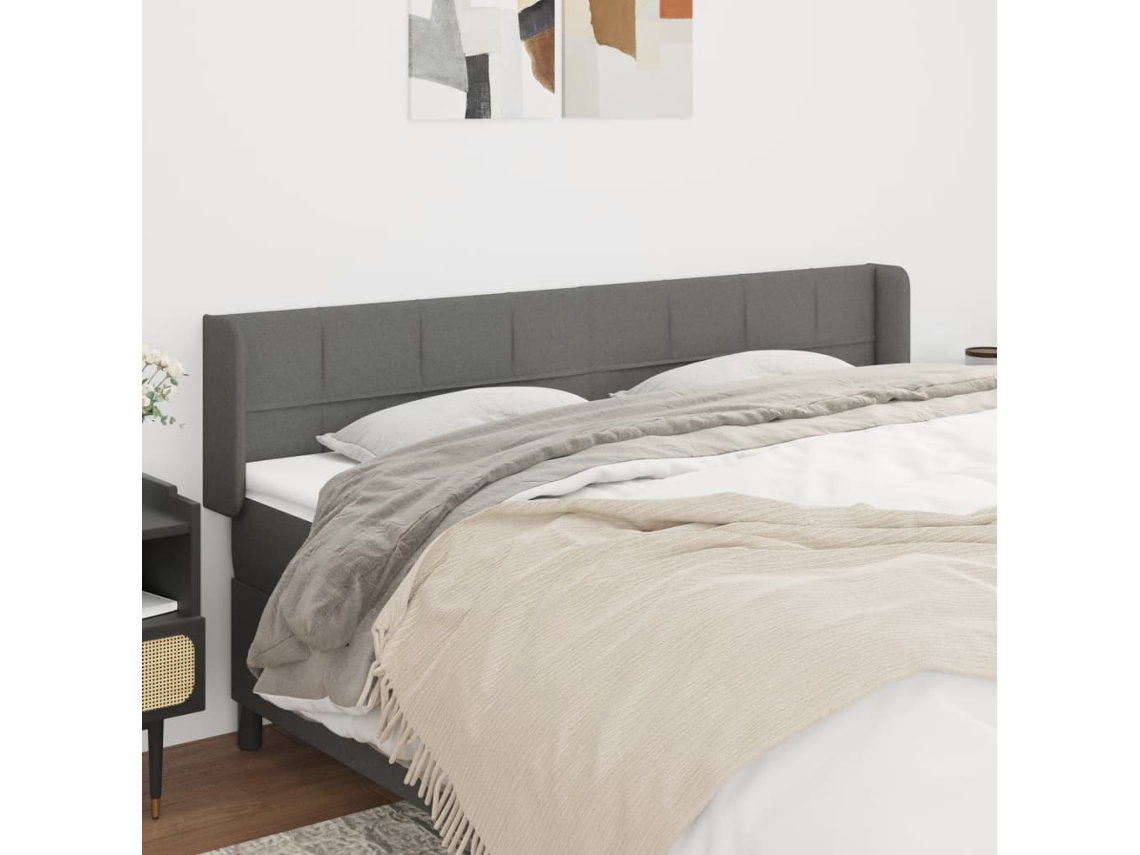 Vidaxl Cabeceira De Cama C/ Abas Tecido 203x16x78/88cm Cinzento-escuro