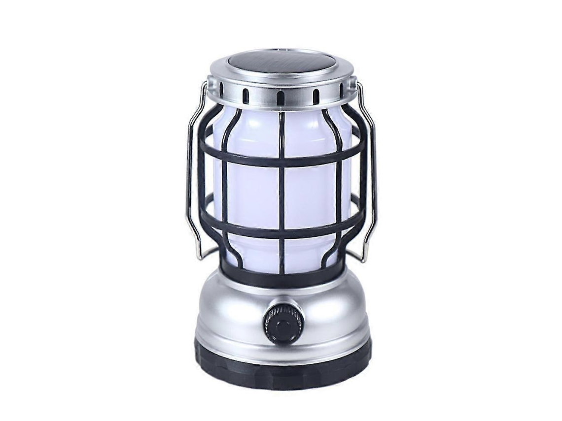 Lanterna Solar Para Acampamento, Luz De Emergência Com Carregador Portátil, Luz Led Suspensa Com Chama Cintilante Olysi Shop (prata)