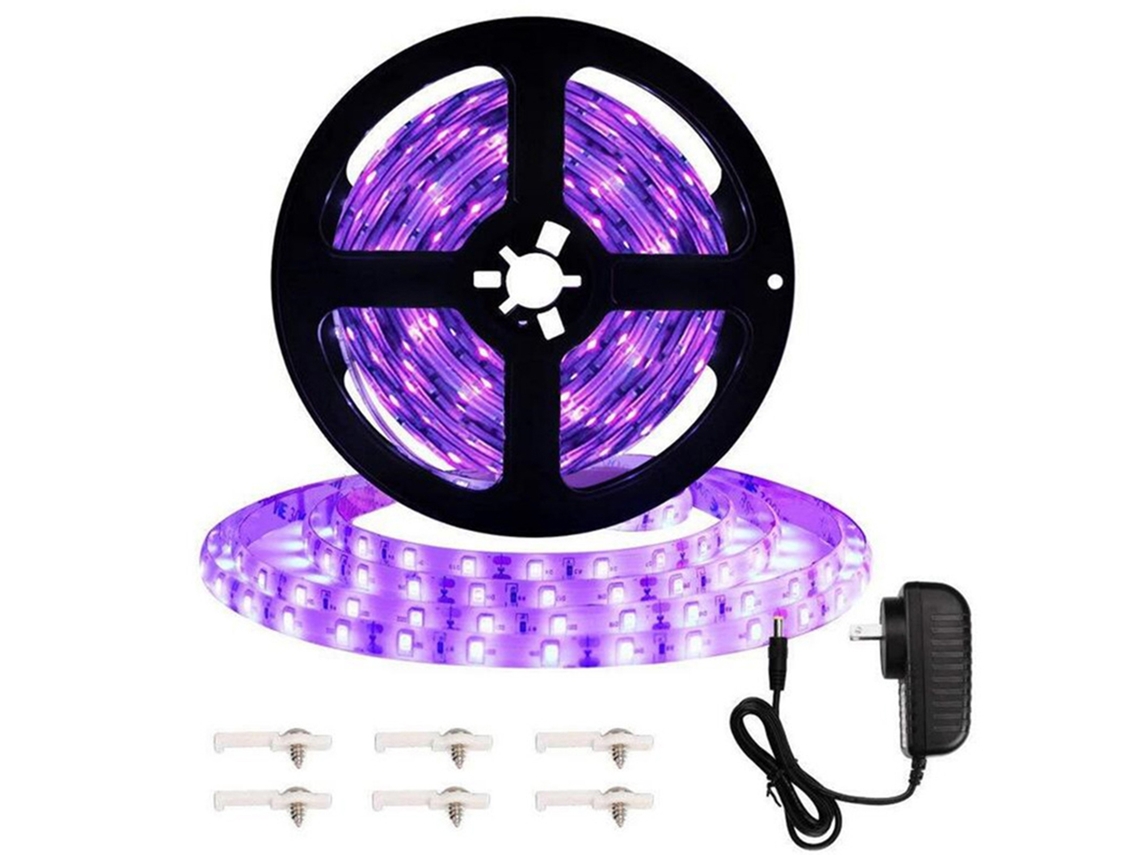 Fita de Luz UV Led de 5m com 300 Leds, flexível 12v para Festa com fonte de energia | S/MARCA