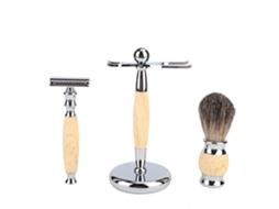 Kit de Barbear Clássico Masculino 2026 com Aparelho de Barbear Manual, Escova para Barba e Suporte para Aparelho de Barbear