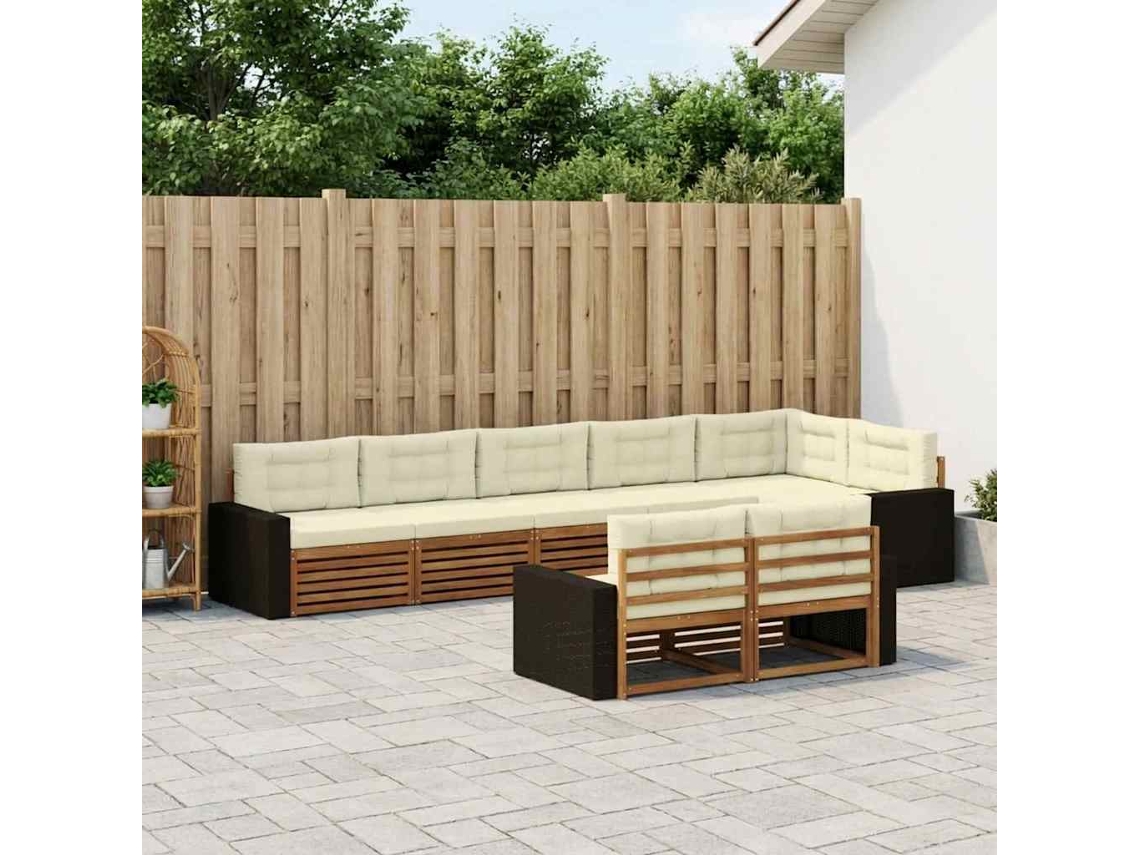 Vidaxl Conjunto De Sofás Para Exterior 8 Unid. Natural E Creme