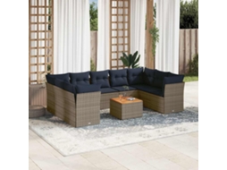 Vidaxl 10 Pcs Conjunto Sofás P/ Jardim C/ Almofadões Vime Pe Cinzento