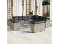 13 Pcs Conjunto Sofás P/ Jardim C/ Almofadões Vime Pe Cinza Dkd Home Decor