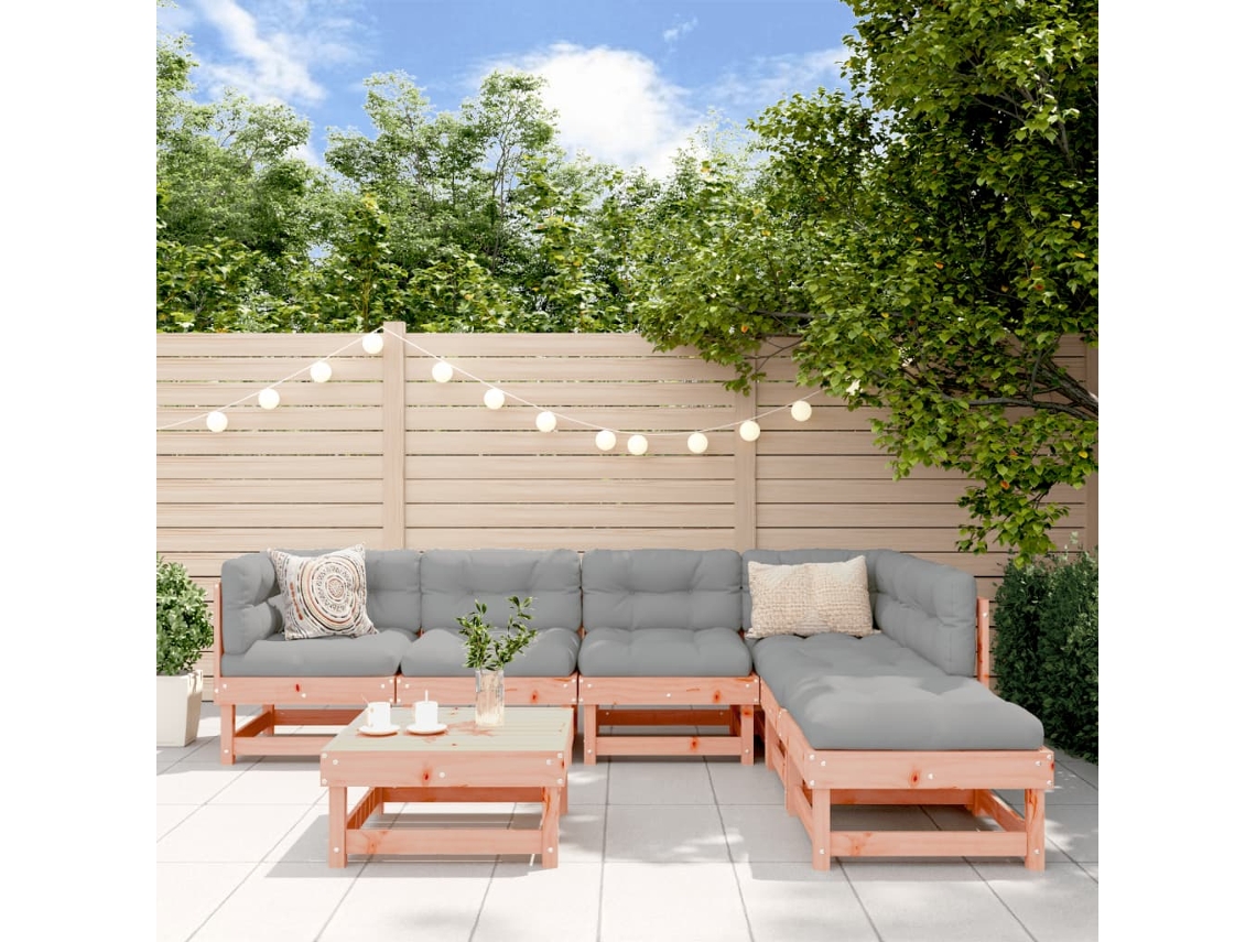 Vidaxl 7 Pcs Conjunto Lounge De Jardim Madeira De Douglas Maciça