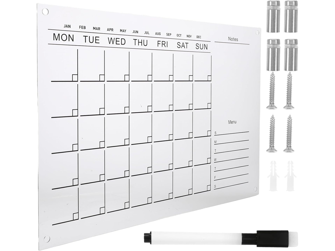 Conjunto de 1 Quadro Branco Acrílico para Parede, Organizadores Semanais e Decorativos Reutilizáveis
