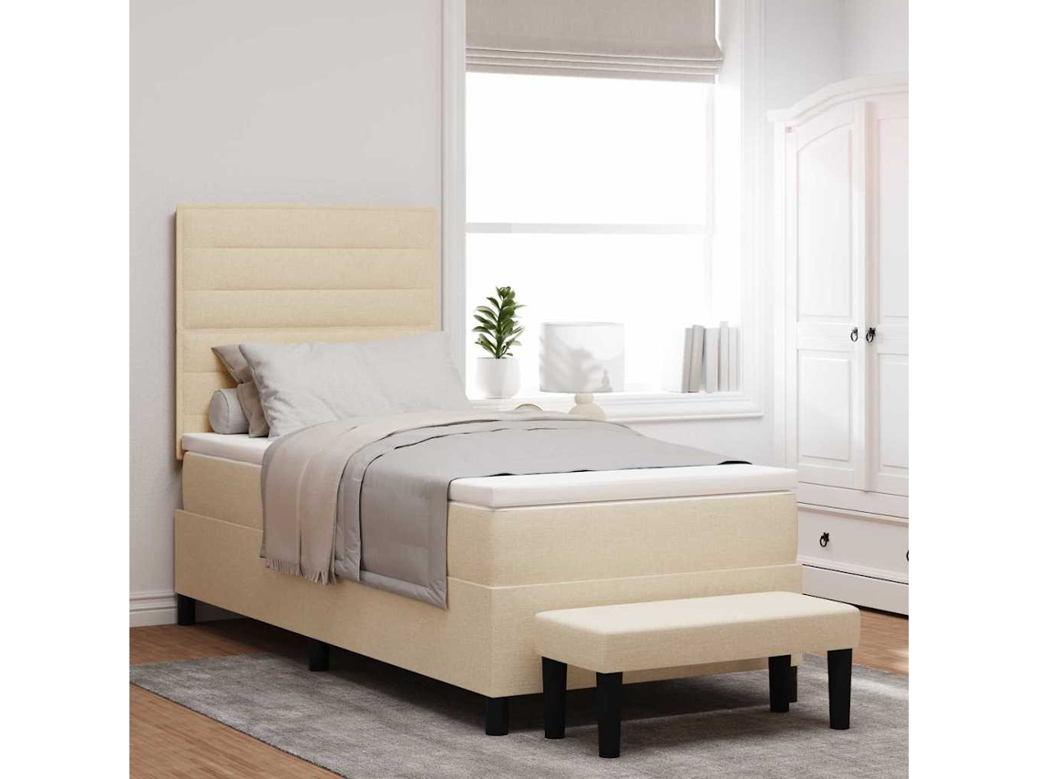 Vidaxl Cama Box Com Almofada Com Cabeceira Creme 100 X 200 Cm Tecido