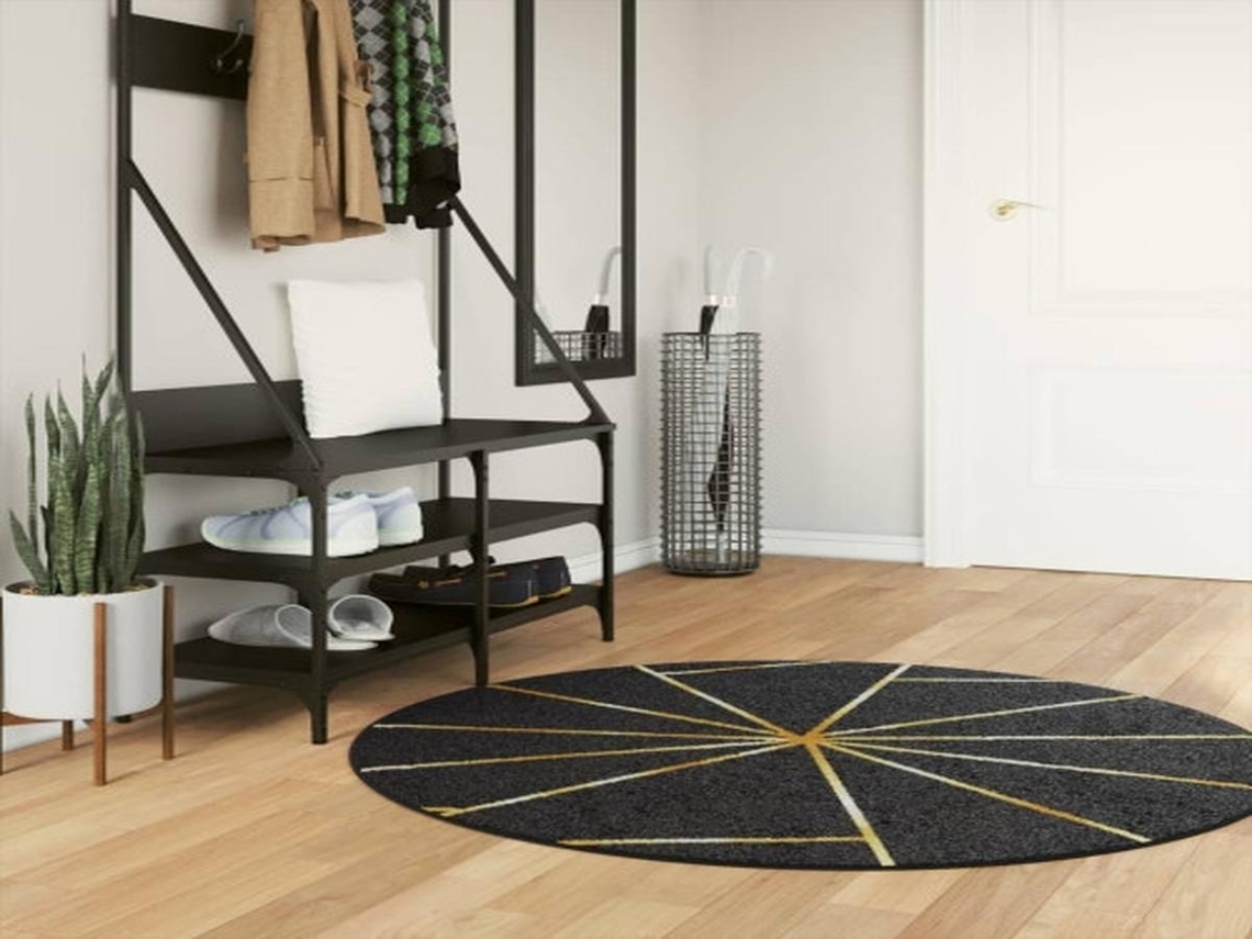 Lurelia Tapete Redondo Antiderrapante Lavável Absorvente Antibacteriano Pvc Poliéster Preto Dourado Ø120 Cm Entrada