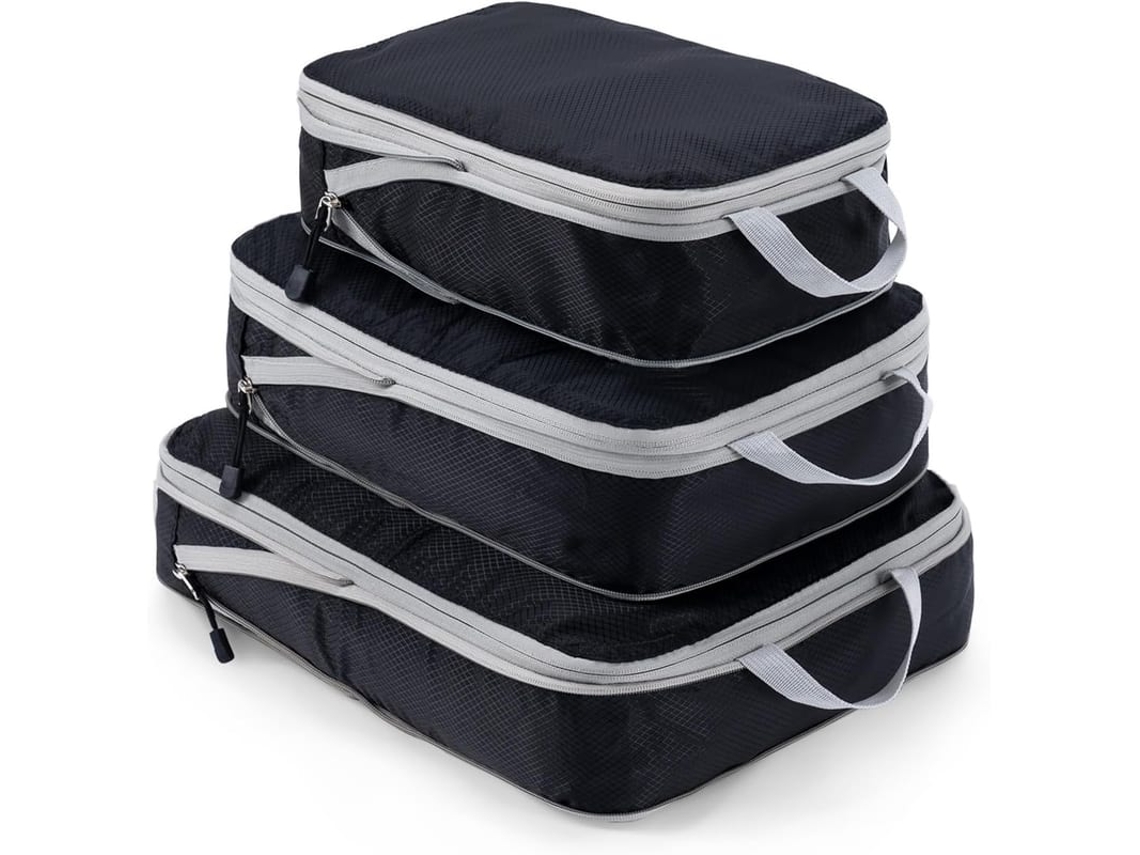 Cubos De Empacotamento Compressível Para Mala, 3 Peças Organizador Leve Para Viagem Com Tamanhos Diferentes (preto)