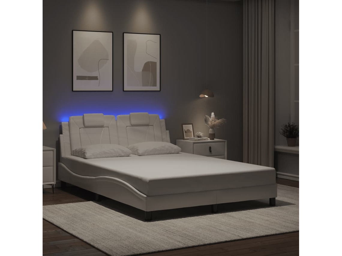 Estrutura De Cama C/ Luzes Led 120x200 Cm Couro Artif. Branco