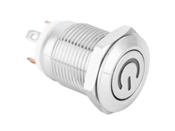 Interruptor de Botão Metal 12mm com Led Branco e Ícone de Energia