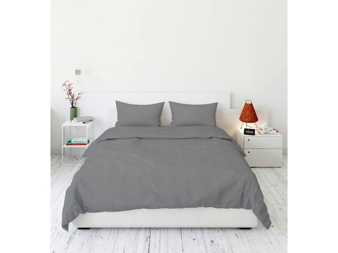 Conjunto Capa Edredão Microfibra 260x240cm Cinza KASA