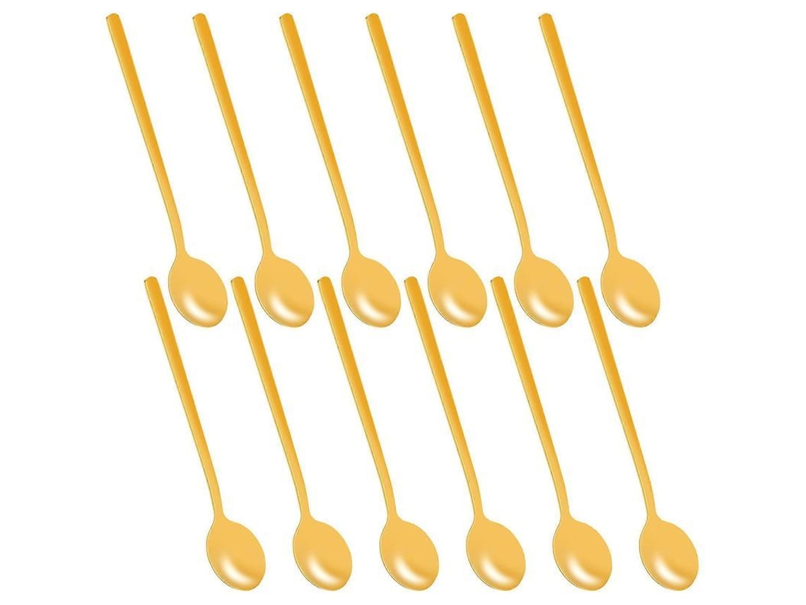 Colheres De Café De Aço Inoxidável Dourado, 12 Unidades, 13cm, Resistente, Lavável Em Máquina De Lavar Louças Ouro