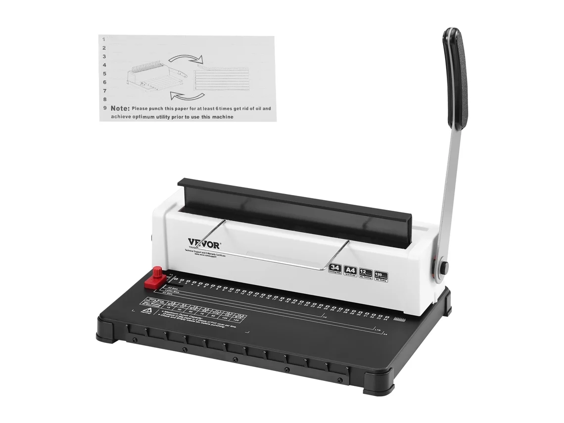 Máquina de Encadernação em Espiral de Bobina VEVOR Manual Book Maker Tamanho de Letra de 34 Furos A4 A5