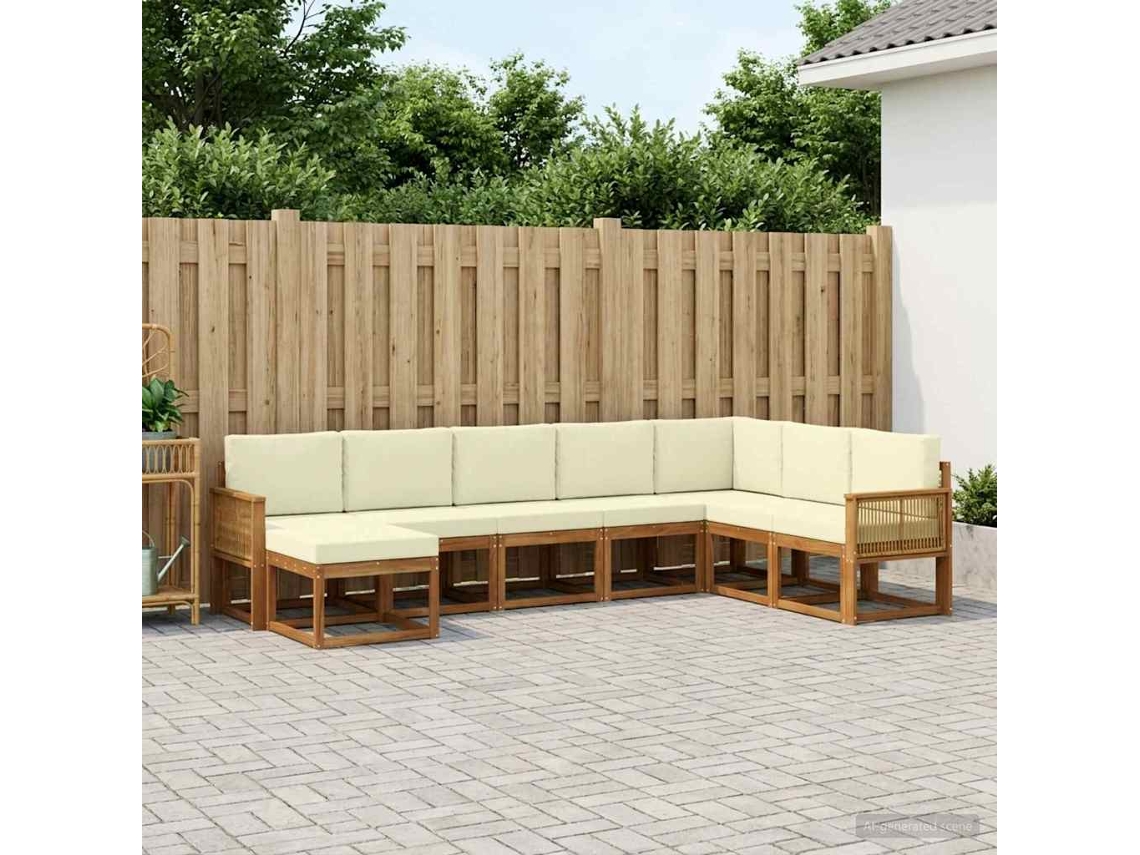 Vidaxl Conjunto De Sofás Para Exterior 8 Pcs Natural E Creme
