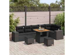 Vidaxl Conjunto De Sofá De Jardim 9 Unid. 6-número De Lugares Preto