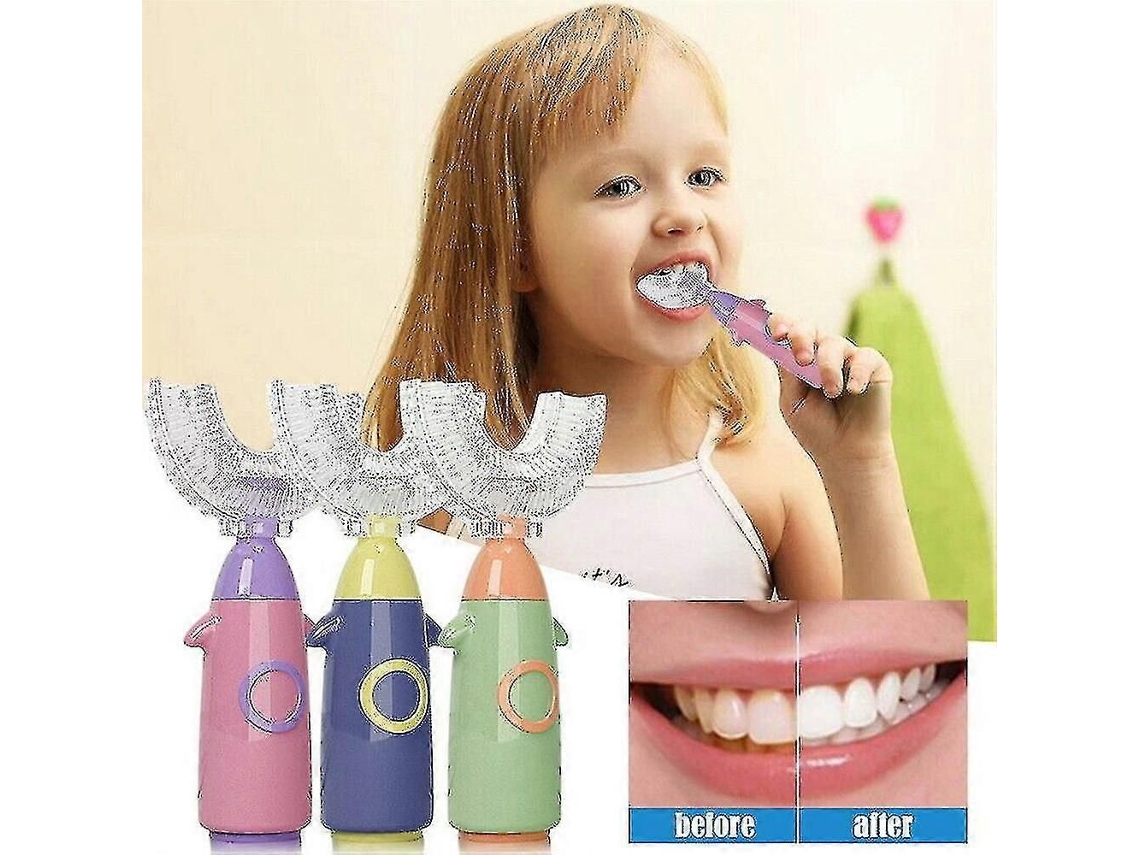 Escova de Dentes Infantil em Formato U, Silicone para Crianças, Limpeza Completa 360 ​​graus , Cuidados Bucais Bebês GOKOCO
