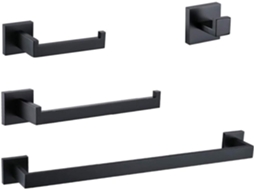 Conjunto De Acessórios Para Banheiro Parede Em Aço Inoxidável 304 Preto Fosco, Com 4 Peças Inclui Barra Para Toalha
