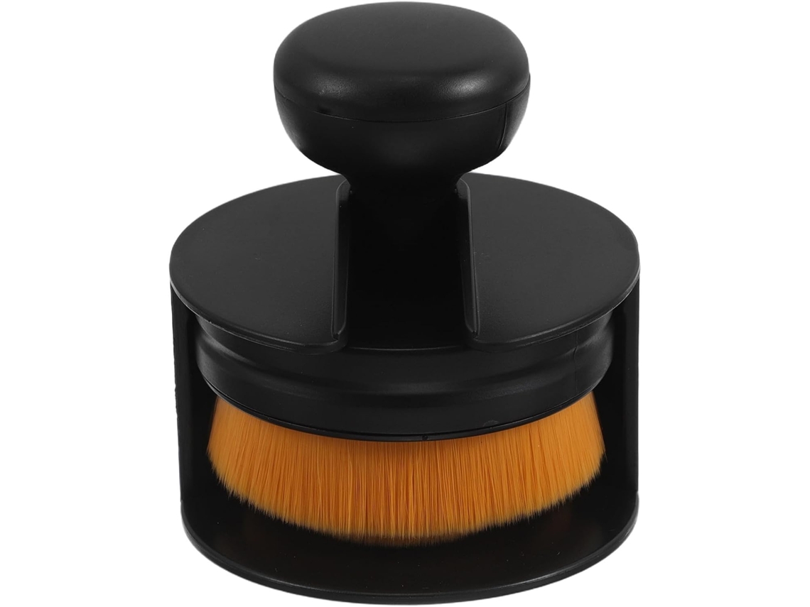Esponja de plástico rígido para esfoliação facial em formato de flor, para uso manual.