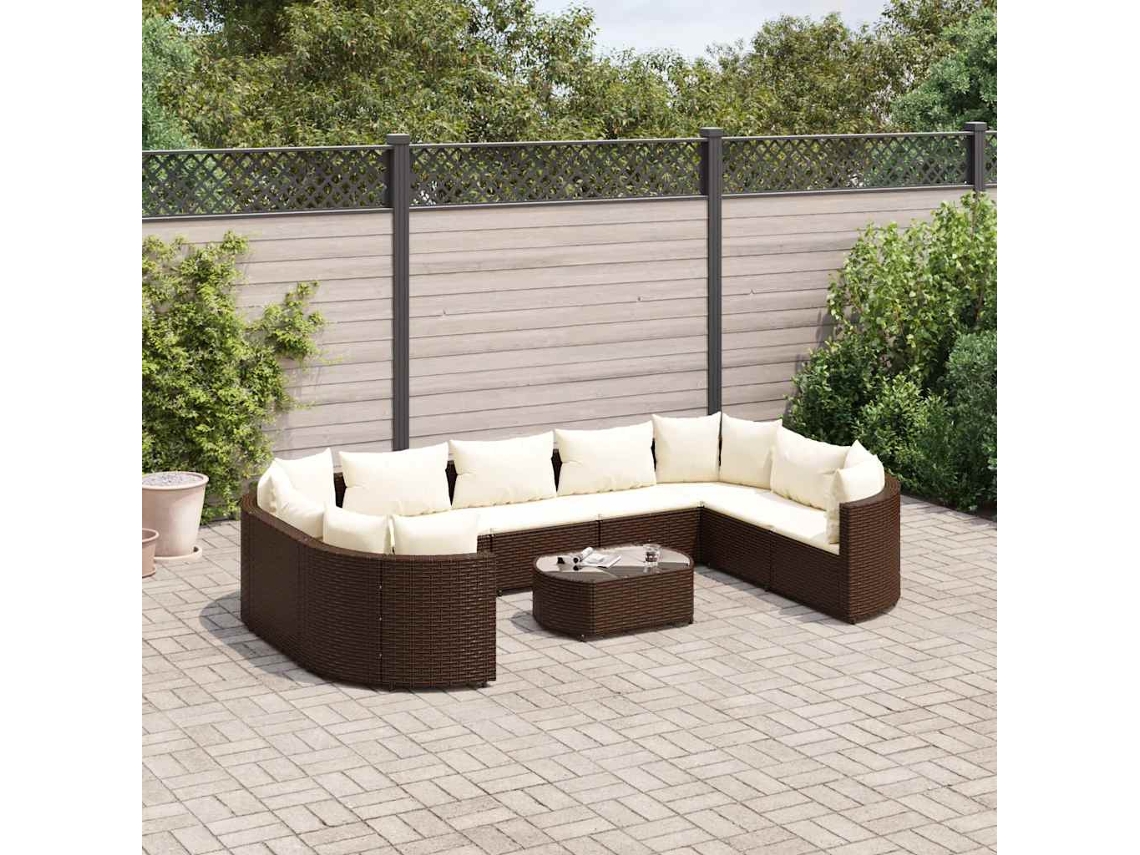 Conjunto 10 Peças Sofás De Jardim Com Almofadões Vime Pe Marrom Dkd Home Decor