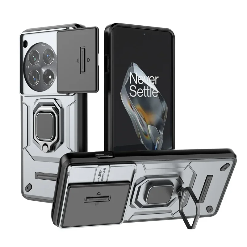 (cinza, Oneplus Ace 3 Pro) Capa De Celular Elegante Com Suporte Magnético Em Anel E Protetor Deslizante Para A Câmera.
