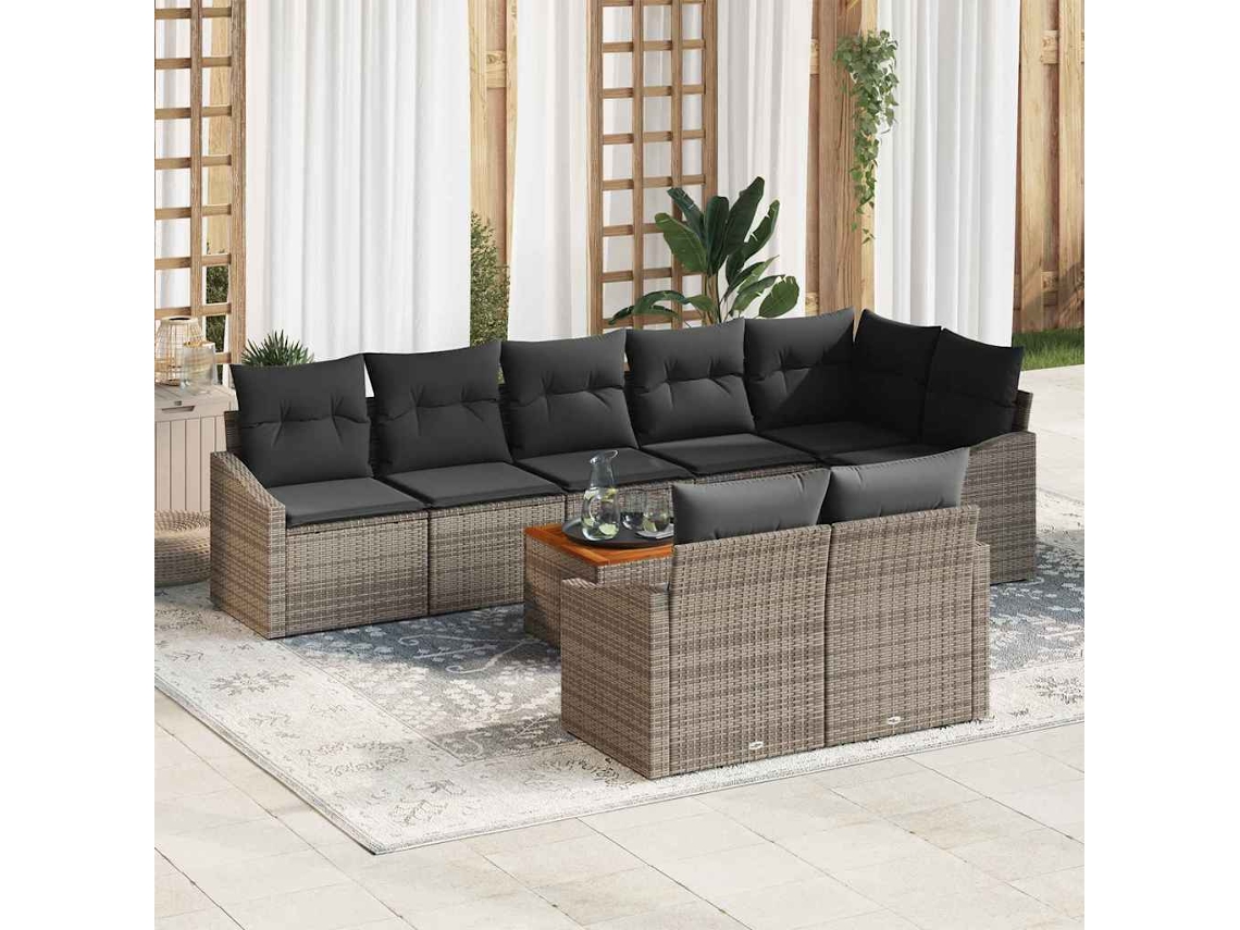 Vidaxl Conjunto de Sofá de Jardim com Almofada 9 Pcs Cinzeto Vime Pe