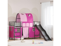 Vidaxl Cama Loft para Crianças Preto e Rosa 75 X 190 Cm Metal