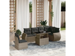 Vidaxl 7 Pcs Conjunto Sofás P/ Jardim C/ Almofadões Vime Pe Cinzento
