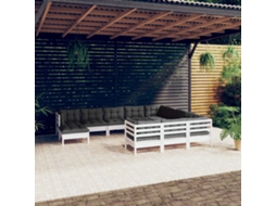 Vidaxl 11 Pcs Conjunto Lounge De Jardim C/ Almofadões Pinho Branco