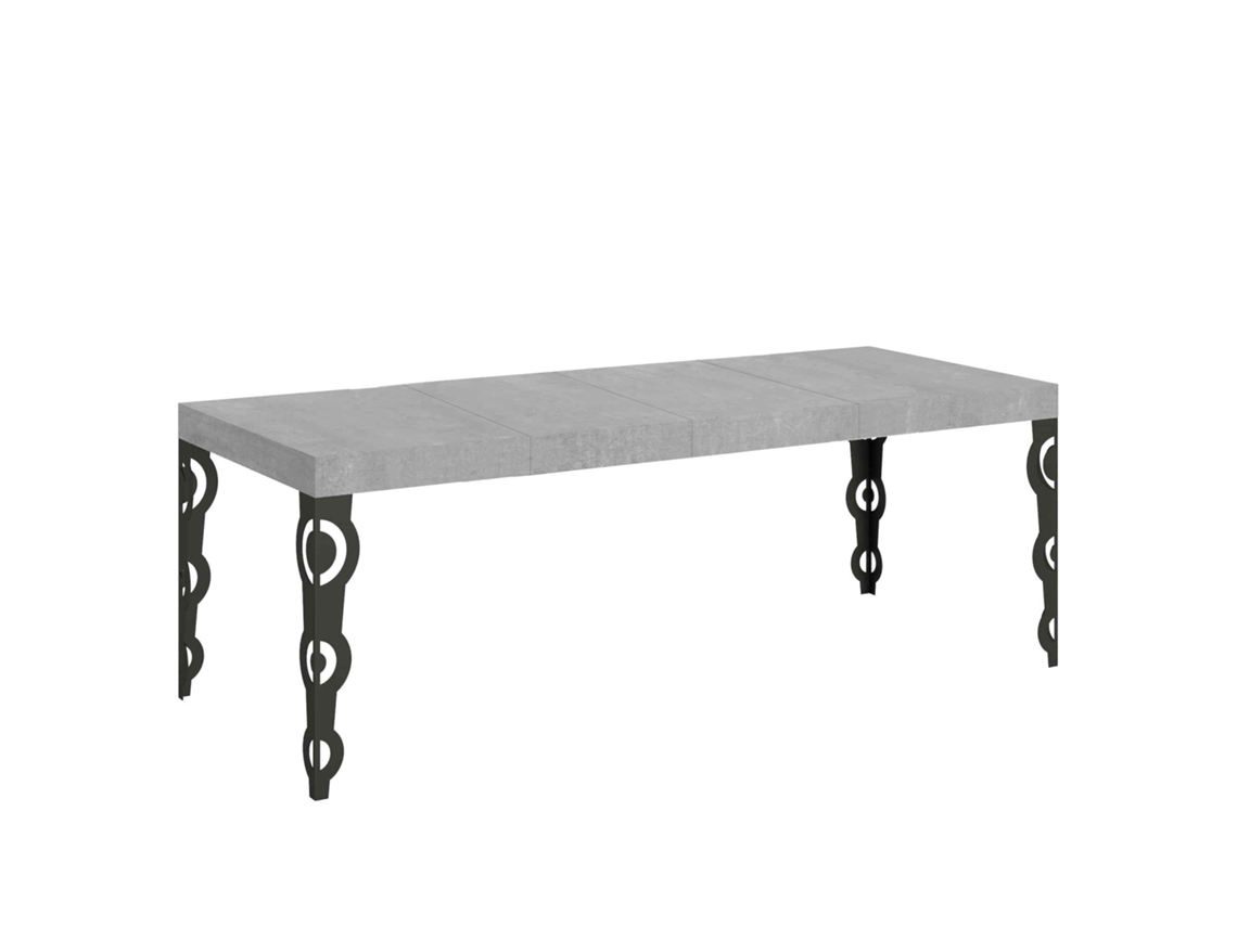 Mesa de Jantar Extensível 90X160/264 Cm Karamay Premium Cimento Quadro Antracite ITAMOBY
