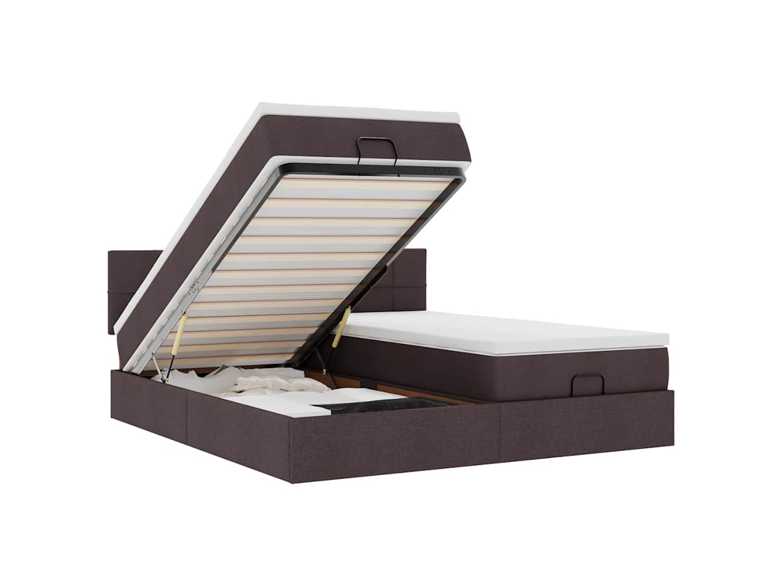 Estrutura de Cama Otomana com Colchões Tecido Castanho Escuro MAISON EXCLUSIVE