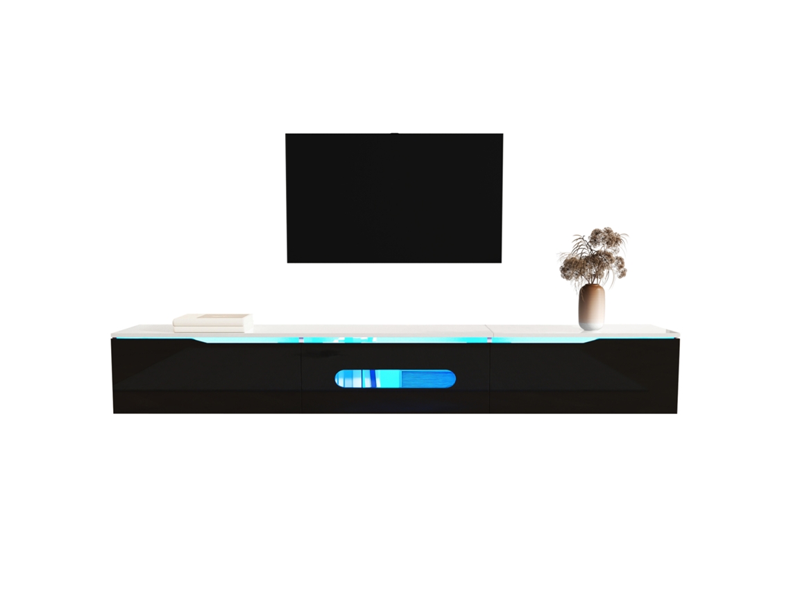 Móvel Preto Branco 180cm Led Brilho Parede