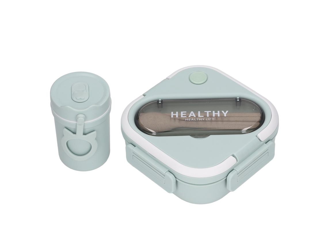 Caixa De Almoço Minimalista Bonita Portátil Hermética Com Taça, Palitos E Colher Para Estudantes E Trabalho - Bento Box Verde