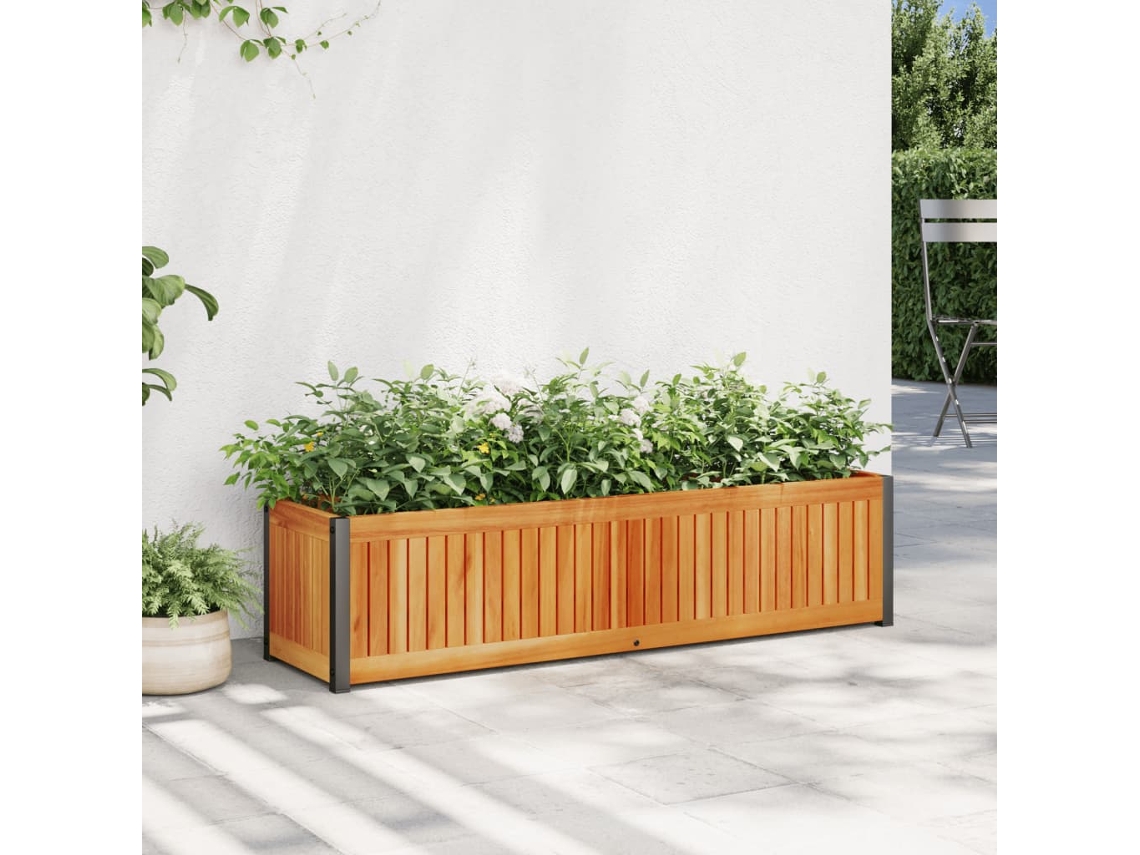 Vidaxl Vaso/floreira De Jardim 110x30x27,5 Cm Acácia Maciça E Aço