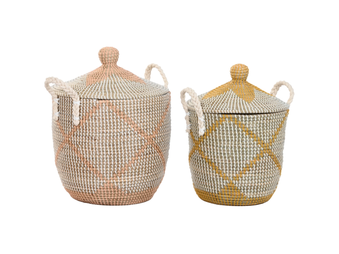 Conjunto de 2 Cestos de Coral em Algodão e Erva marinha, 41x41x57cm ALEXANDRA HOUSE LIVING