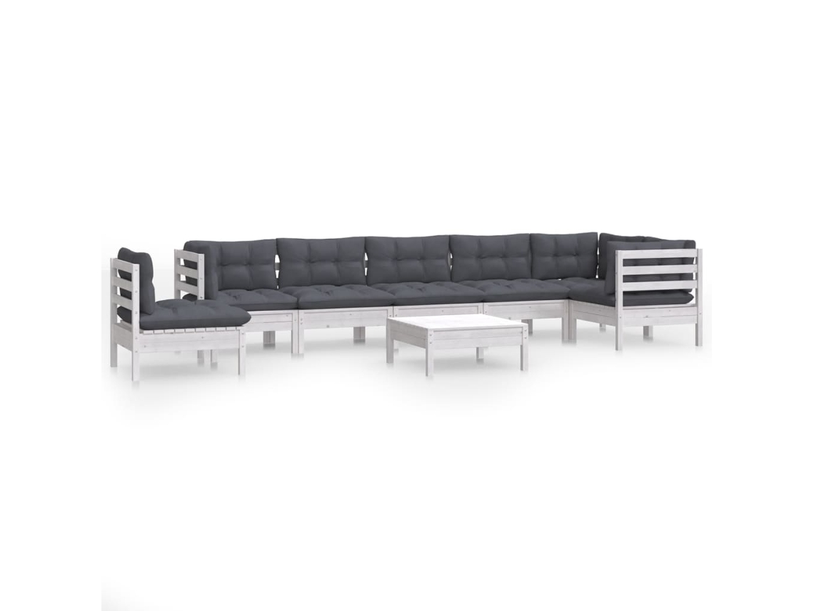 Conjunto de 9 Garden Lounge com Almofadões Pinho Maciço Branco MAISON EXCLUSIVE