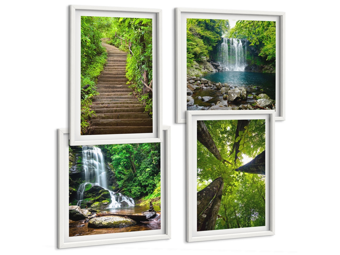 Composição De Quadros Na Parede Ruas Charmosas Com Plantas E Mar Moldura Branca Quadros Para A Sala De Estar Espelharte (conjunto De 4 Imagens)